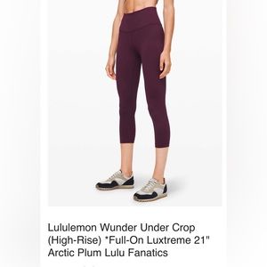 Lululemon Wunder Under Crop 21 » Luxtreme Size  6 Arctic Plum Color